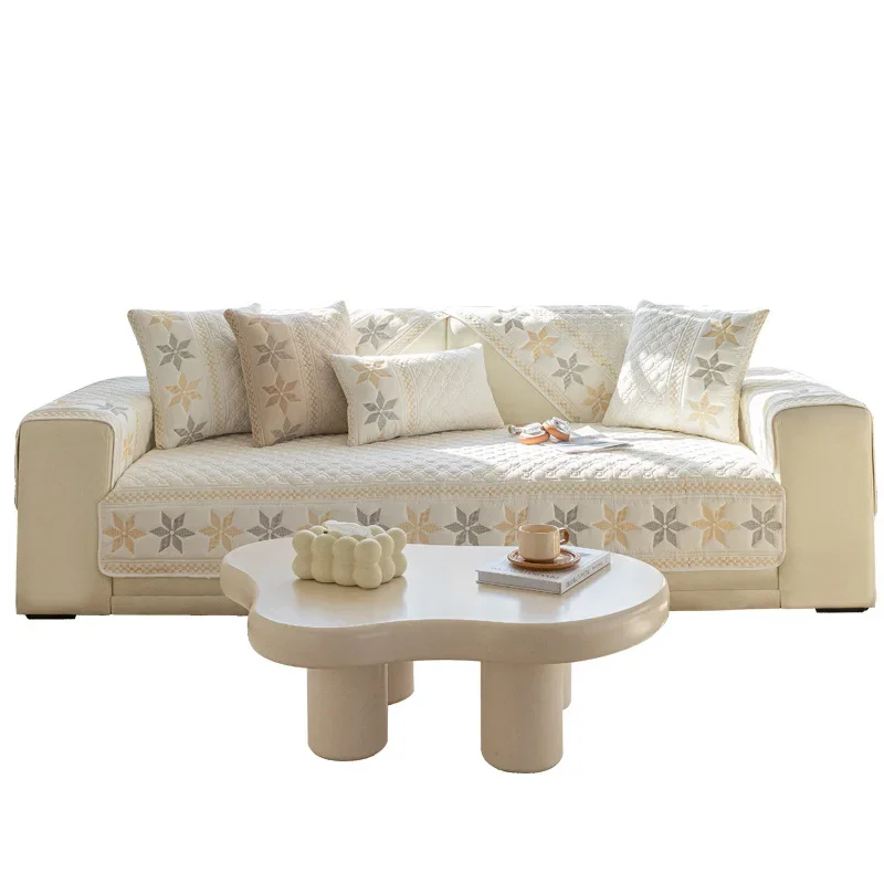 Embroidered Sofa Towel Pillowcase Polyester Cotton Sofas Cushion Anti Slip Wear-resistant Snowflake Patterned Sofa Cover Blanket 6