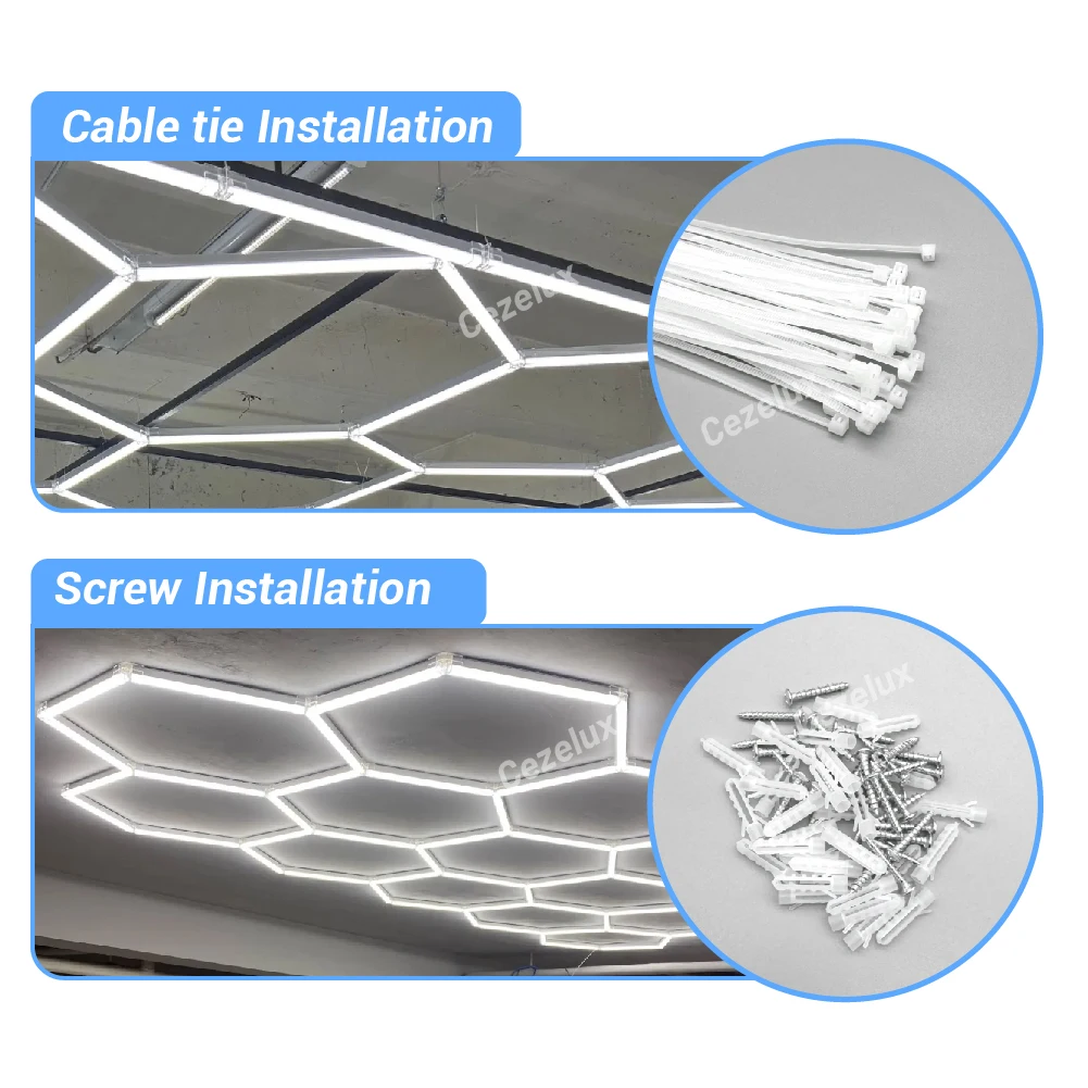 육각형 허니콤 LED 차고 천장 조명 5500-6000K 85-265V 광전압 자동차 디테일링 샵, 이발소, 체육관, 세차장용
