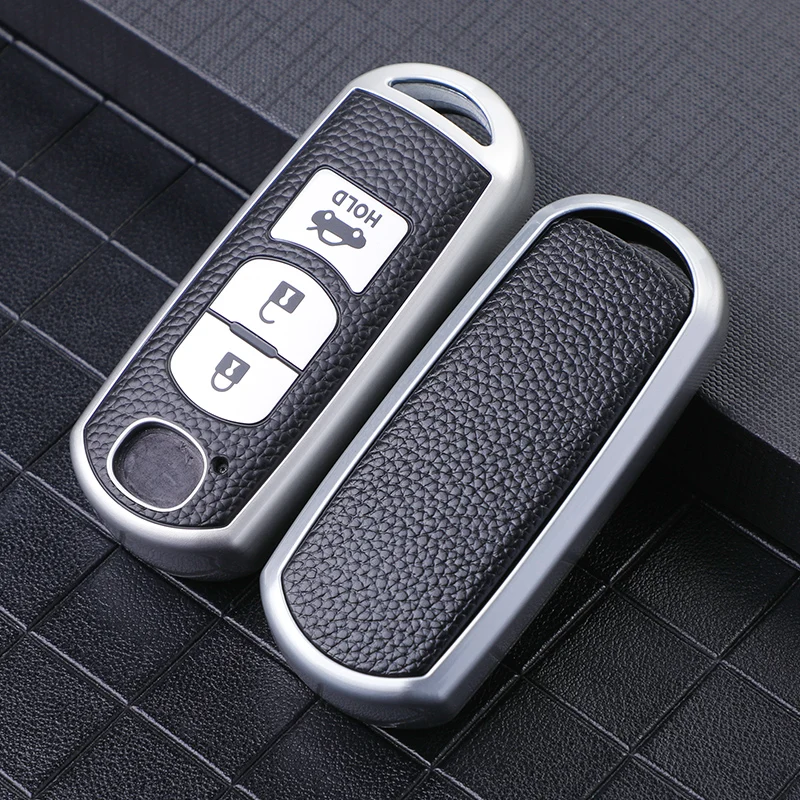 Key Case Cover Key Case Remote Control Case Cover Leather + TPU All-Inclusive Car Remote Key Cover Case Fob for Mazda 2 3 5 6 CX-3 CX-5 CX-7 CX-9 CX8 Speed Miata MX5