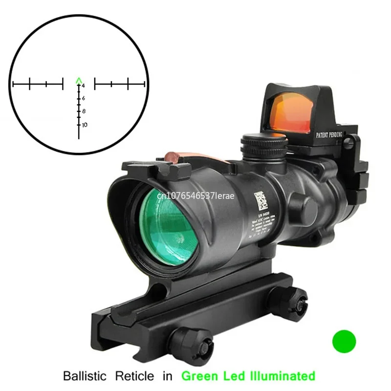 Red Dot Sight Tactical Magnifier Scope Trijicon ACOG 4X32 With RMR Real Fiber Optics Red Green Dot Illuminated Chevron Glass Etched Reticle Rifle Scope Hunting