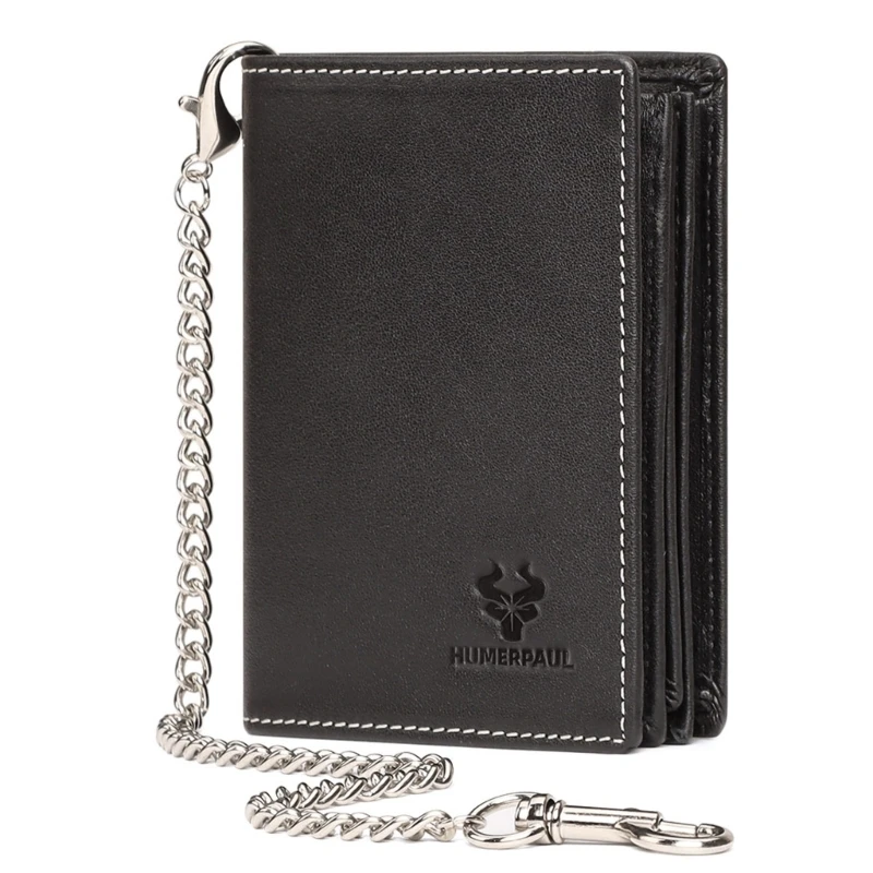 

Fashion Credit Card Holder Blocking for Men Slim Short Wallet for AirTags with Anti Theft Chain PU Cards Holder 517D