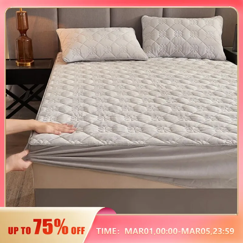 세척 가능한 두꺼운 클램핑 코튼 매트리스 커버, 미끄럼 방지 보호 커버, 침대보 먼지 커버 