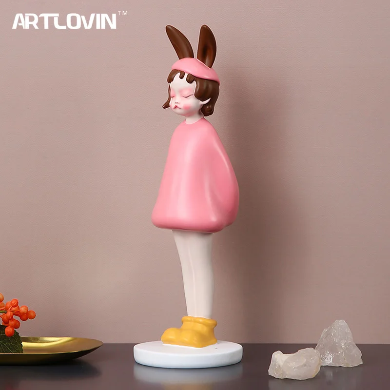 

27cm Decorative Cute Girl Figurines Luxury Modern Kids Sculpture Home Decor Resin Crafts Living Room TV Cabinet Ornaments Gifts