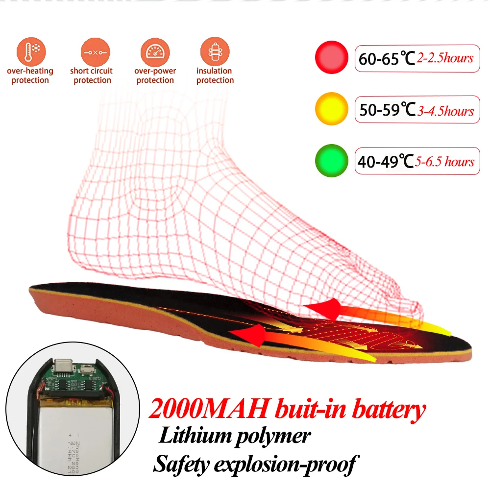 New Wireless Control Electric Heating Thermal Insoles Winter Warm Velvet 2000mAh Increase Heated Insoles for Men Women Shoe Pads
