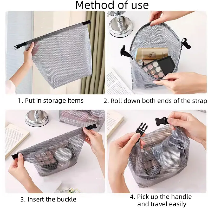 Waterproof Cosmetic Storage Bag Large Capacity Fitness Clothing Swimming Handbag Portable Shopping Travel Buckle Type Mesh Bags