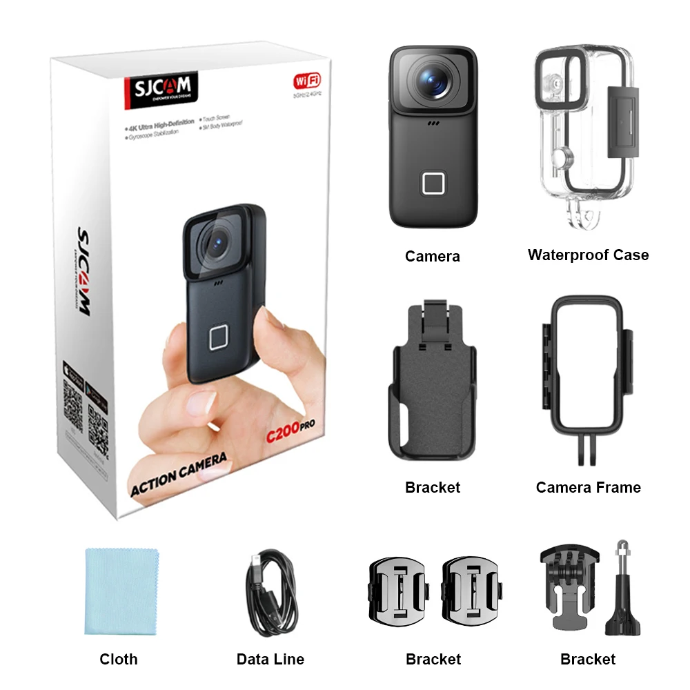 SJCAM C200 または C200 Pro 4K アクションカメラ、ポータブル