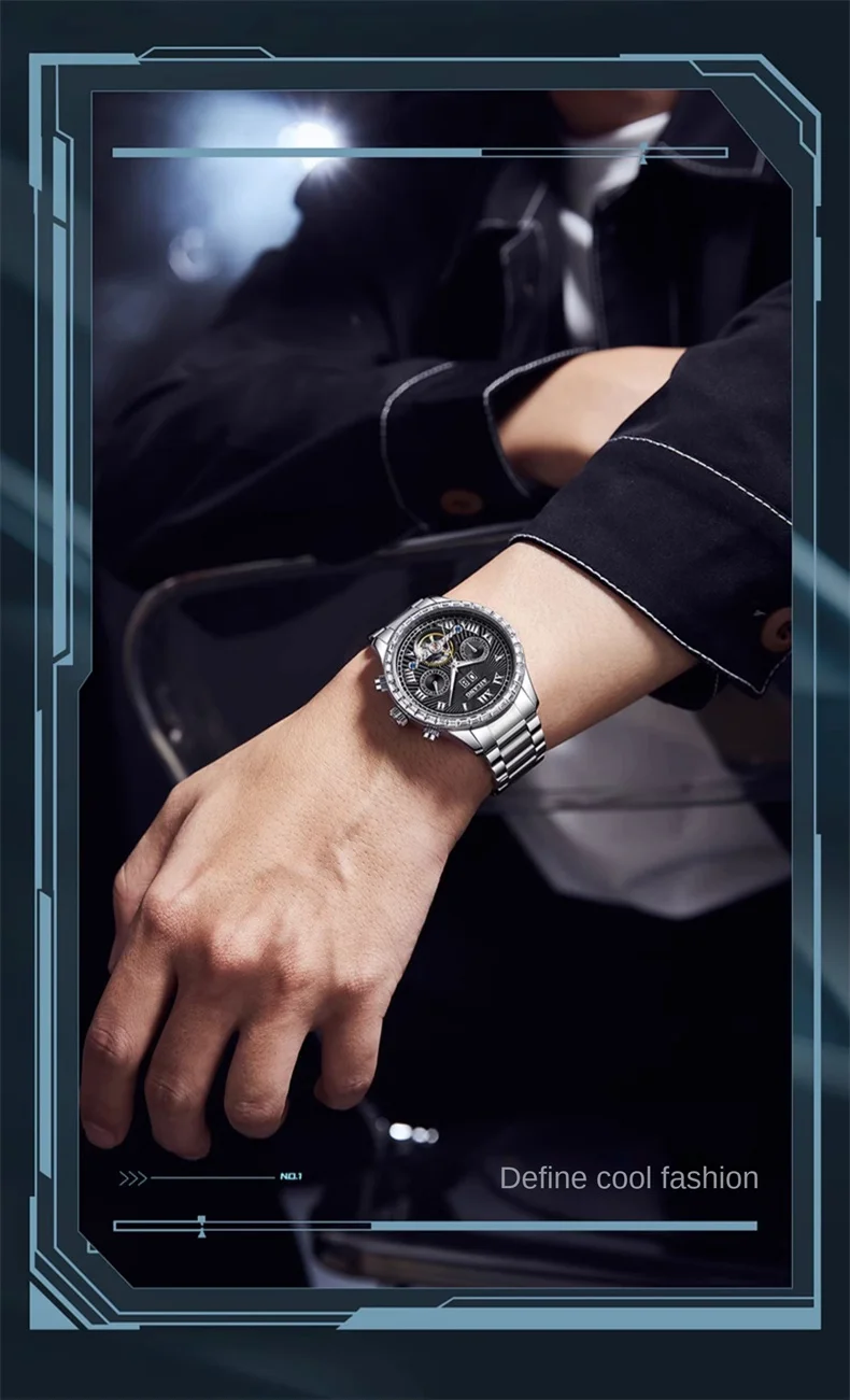 AILANG Orologio da polso di lusso Tourbillon luminoso impermeabile con data Orologio da uomo in acciaio inossidabile Orologi meccanici automatici da uomo Reloj_voghion.com