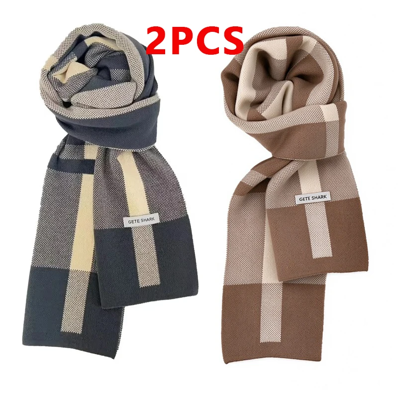 Men's Stylish Winter Knit Scarf - Warm & Fashionable Patchwork Shawl Wrap