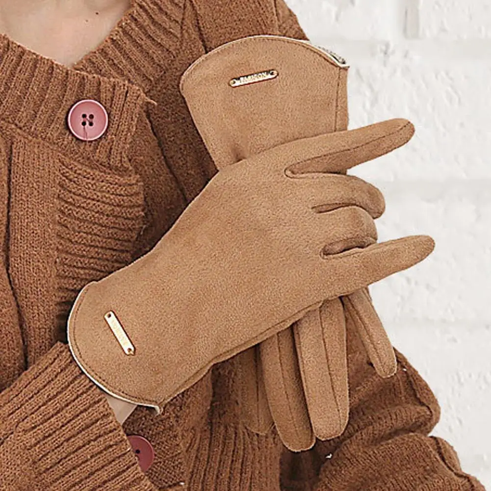 

Suede Winter Gloves Winter Cycling Gloves for Women Men Windproof Touch Screen Thickened Plush Lining for Skiing for Mobile