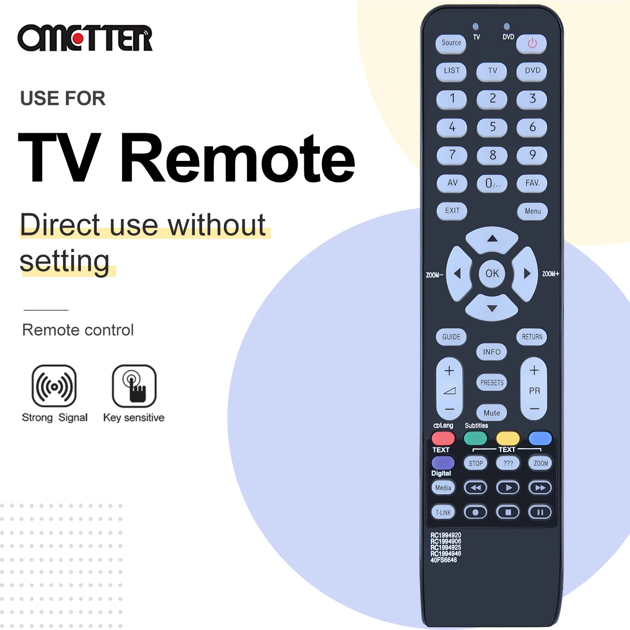 

RC1994920 RC1994906 for THOMSON TCL TV Remote Control RC1994925.RC1994946.40FS3246.55FS6646 22B33H 26C35H 19HR3022 40FS6646