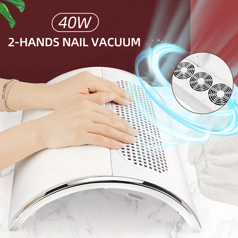 3 Fans Nail Dust Vacuum Cleaner 40W Nail Dust Collector Strong Suction Pedicure Manicure Machine with 2 Bags Nail Art Salon Tool