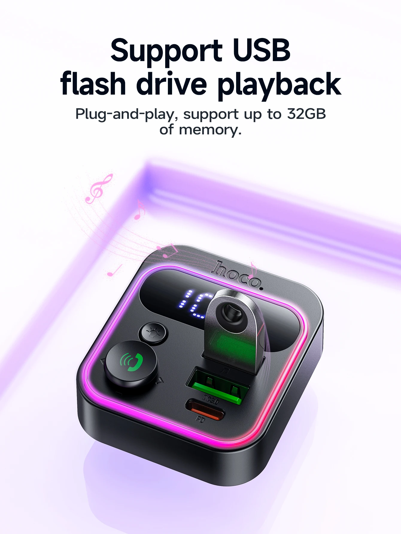 HOCO E85 20W Bluetooth 5.4 Car FM Transmitter with PD20W & QC3.0