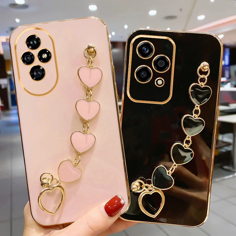 Luxury Plating Love Heart Bracelet Chain Soft Back Case