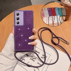 Luxury Crossbody Lanyard Candy Color Glitter Clear Silicone Case for Realme C71 (GS Purple)