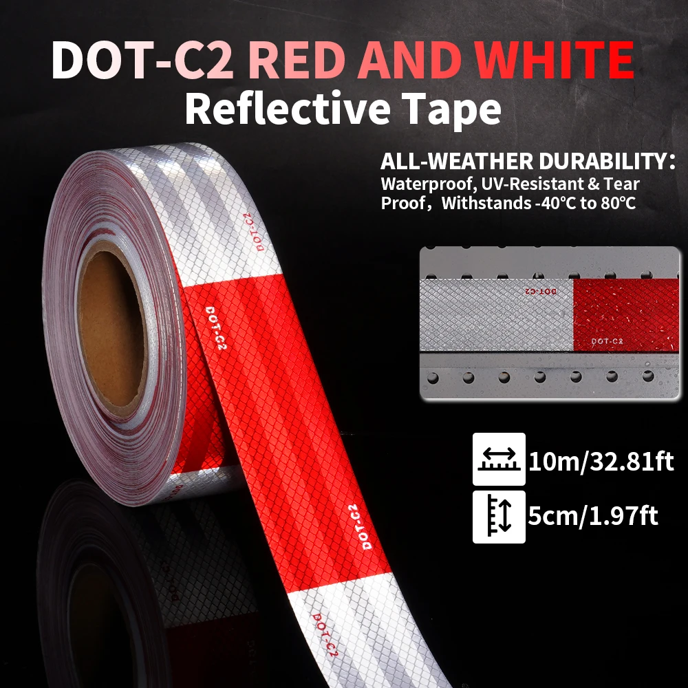 50mm DOT-C2 야외 방수 반사 테이프 강력 접착 스티커 빨간색 흰색 차량 트레일러 보트 표지판용