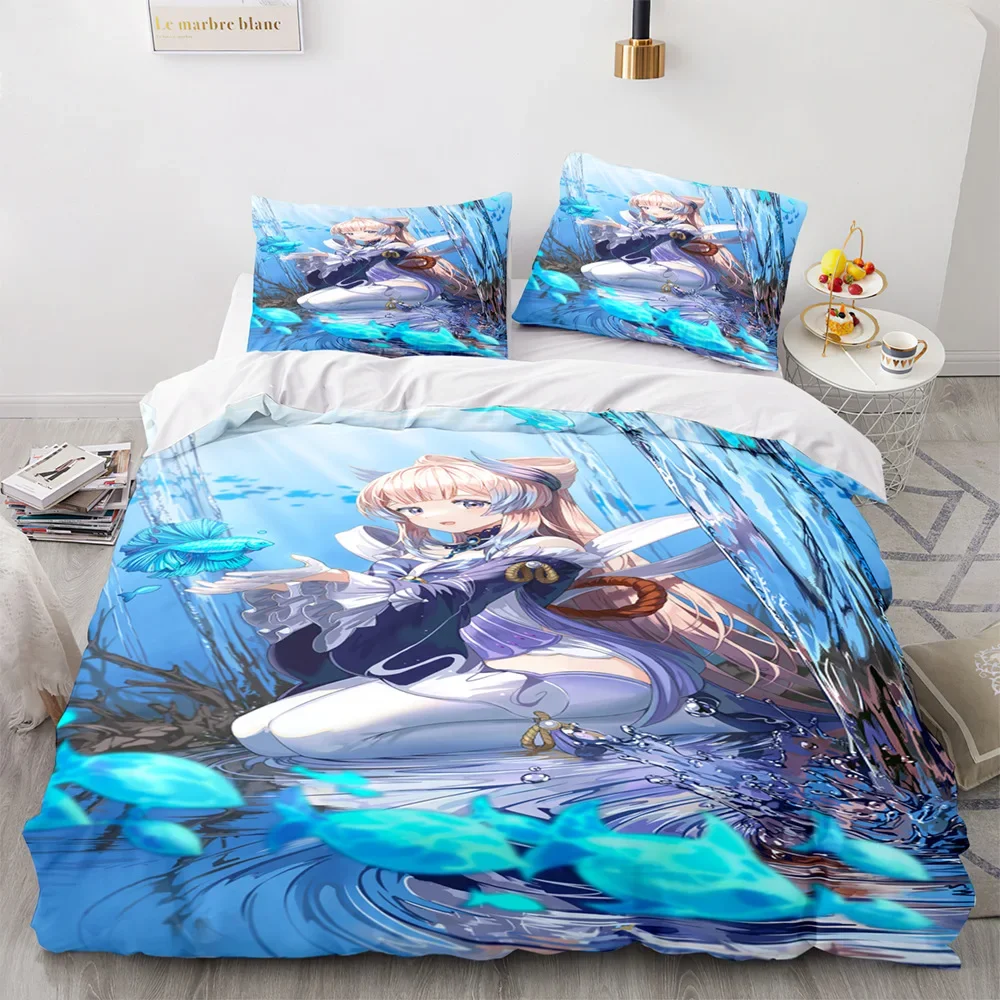 thumbnail image 1 of Juego de cama con edredón Genshin Impact, funda de edredón, funda de almohada, juegos de 2 o 3 piezas, tamaño para niños y adultos, 1 of 5