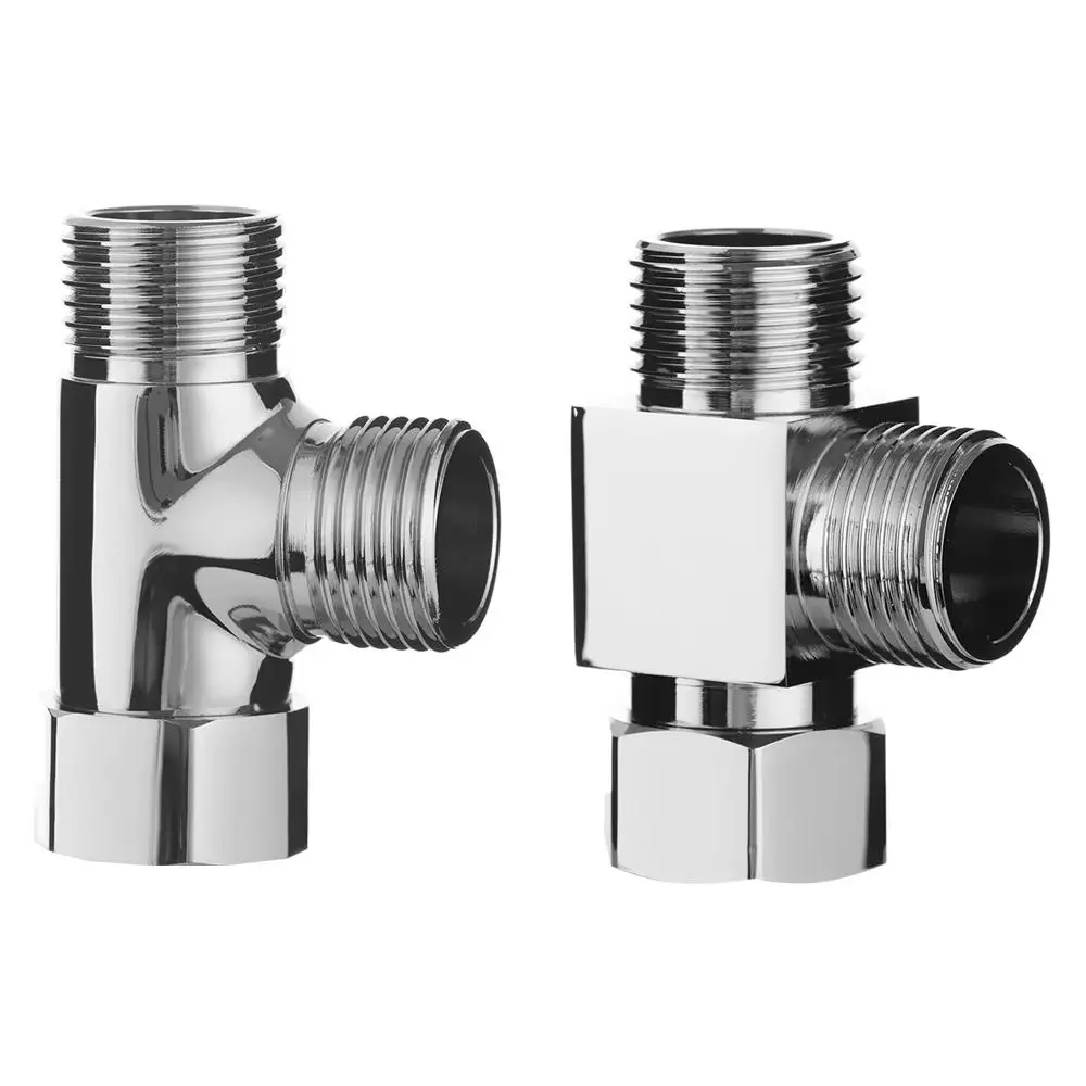 Diverter Valve Faucet Valve Shower Head Diverter Valve T Adapter Valve 1/2" 3 Way Brass Chrome Water Separator T Shape Faucet Adapter Water Tap Splitter Shower Supply