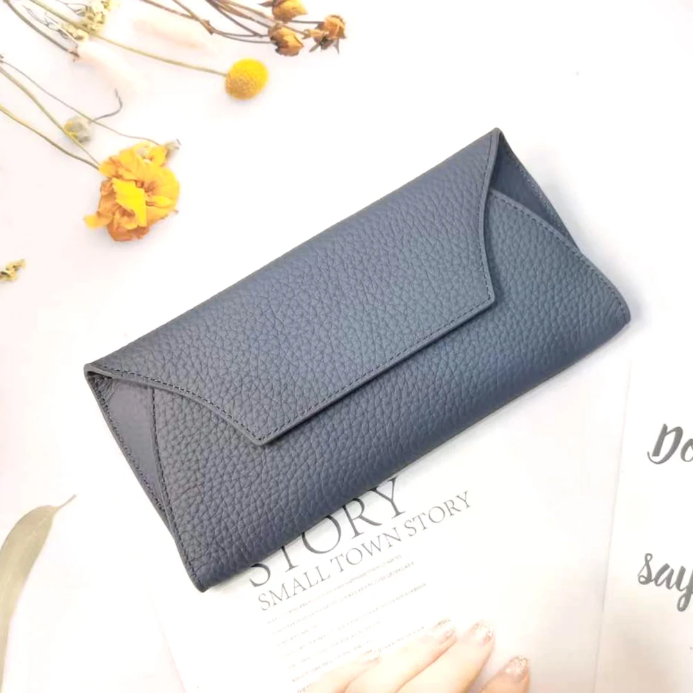 Luxury Custom Initials Women Clutch Bag Fashion Genuine Leather Envelope Female Long Wallet Engrave Letters Small