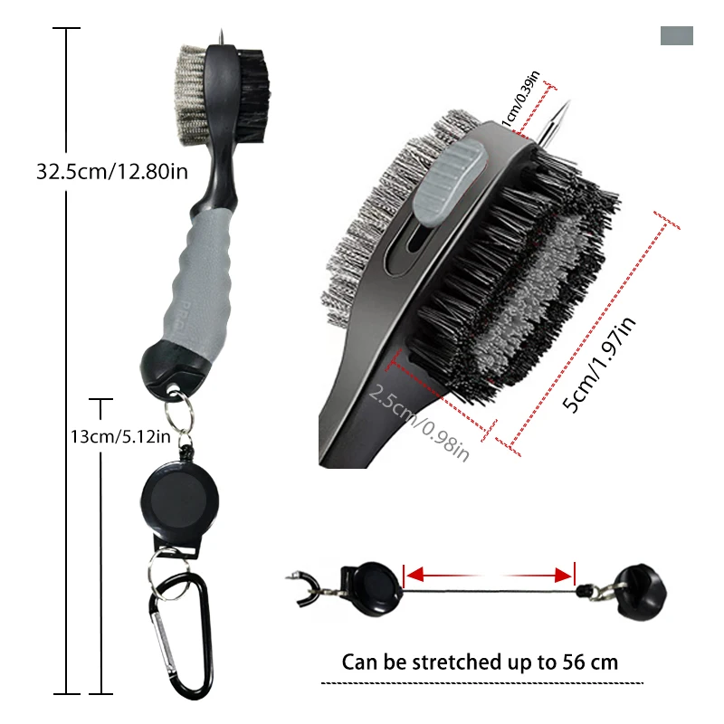 Deluxe Golf Club Cleaner Brush with Carabiner and Groove Sharpener - Premium Golf Sports Accessory