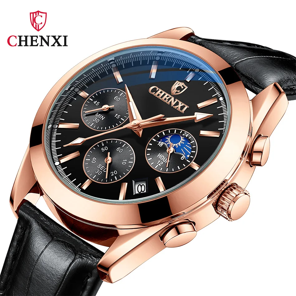 Luxury Cool Watches For Men Nice Birthday Gift Casual Vintage Style Men Watch Cinturino In Pelle Calendario Cronografo Con Quadrante In Oro Rosa