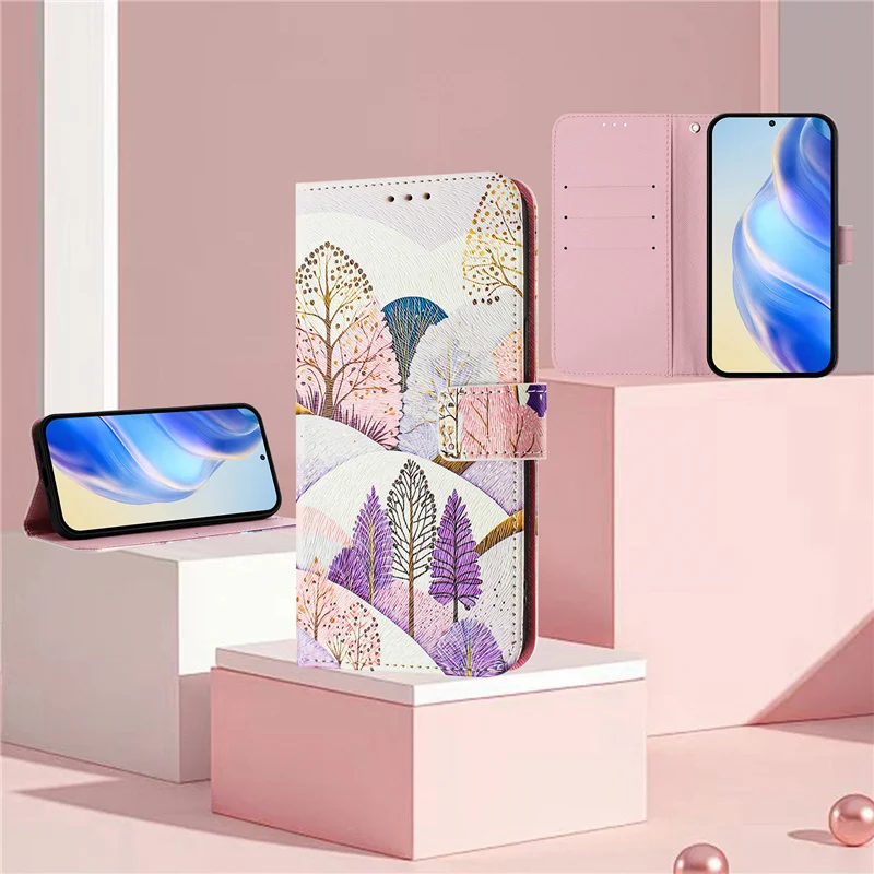 Elegant Leather Flip Case with Wallet & Stand - Painting Design