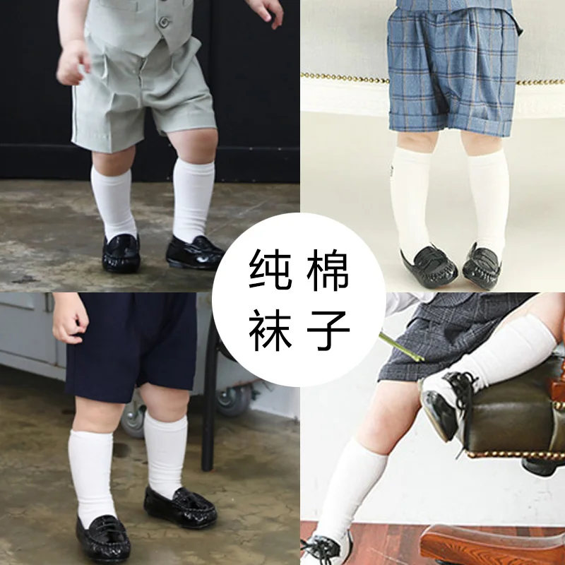Newborn White Solid Boy Socks Baby 0-4 Year Knee High Long Socks Cotton Breathable Stripe Soft Kids Formal Attire