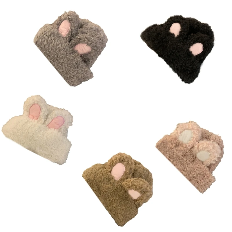 

Взрослая плюшевая шапка в форме кроличьих ушей, уличная ветрозащитная шапка для защиты ушей для девочек T8NB