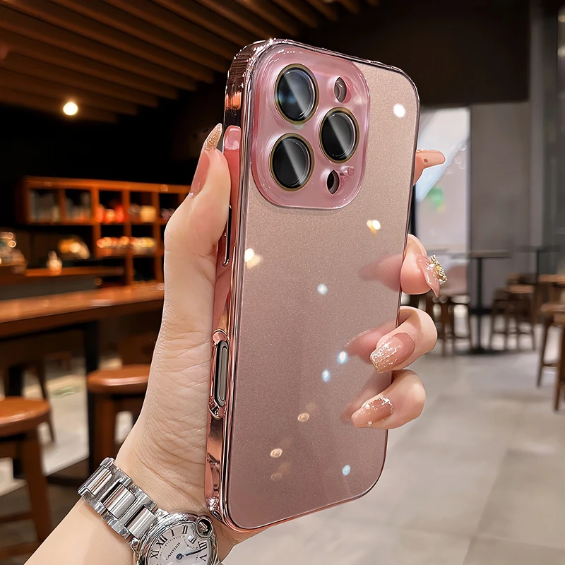 Shockproof Glass Plating Armor Case with Camera Protector - Solid Color Design