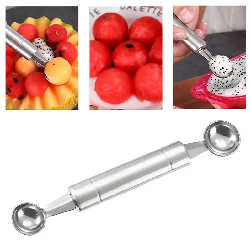 Double Sided Fruit Baller Stainless Steel party Watermelon Ball Cutter Spoon Food Grade Kitchen Gadgets With Ergonomic Handle