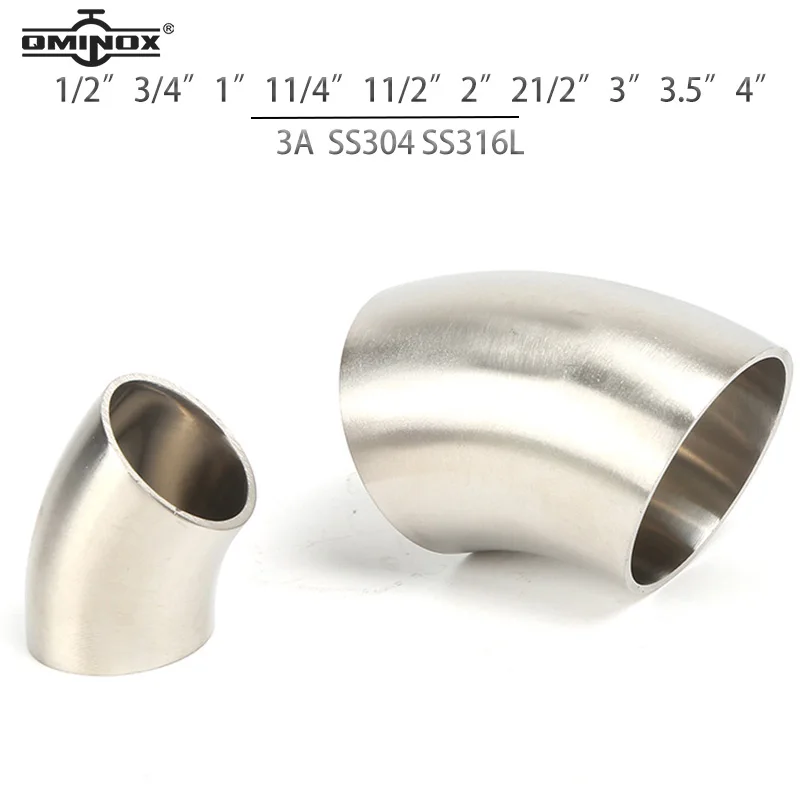 SS304 SS316L 45° Weld Elbow Sanitary 3A 45 Degree Elbows 1/2"-4 ...