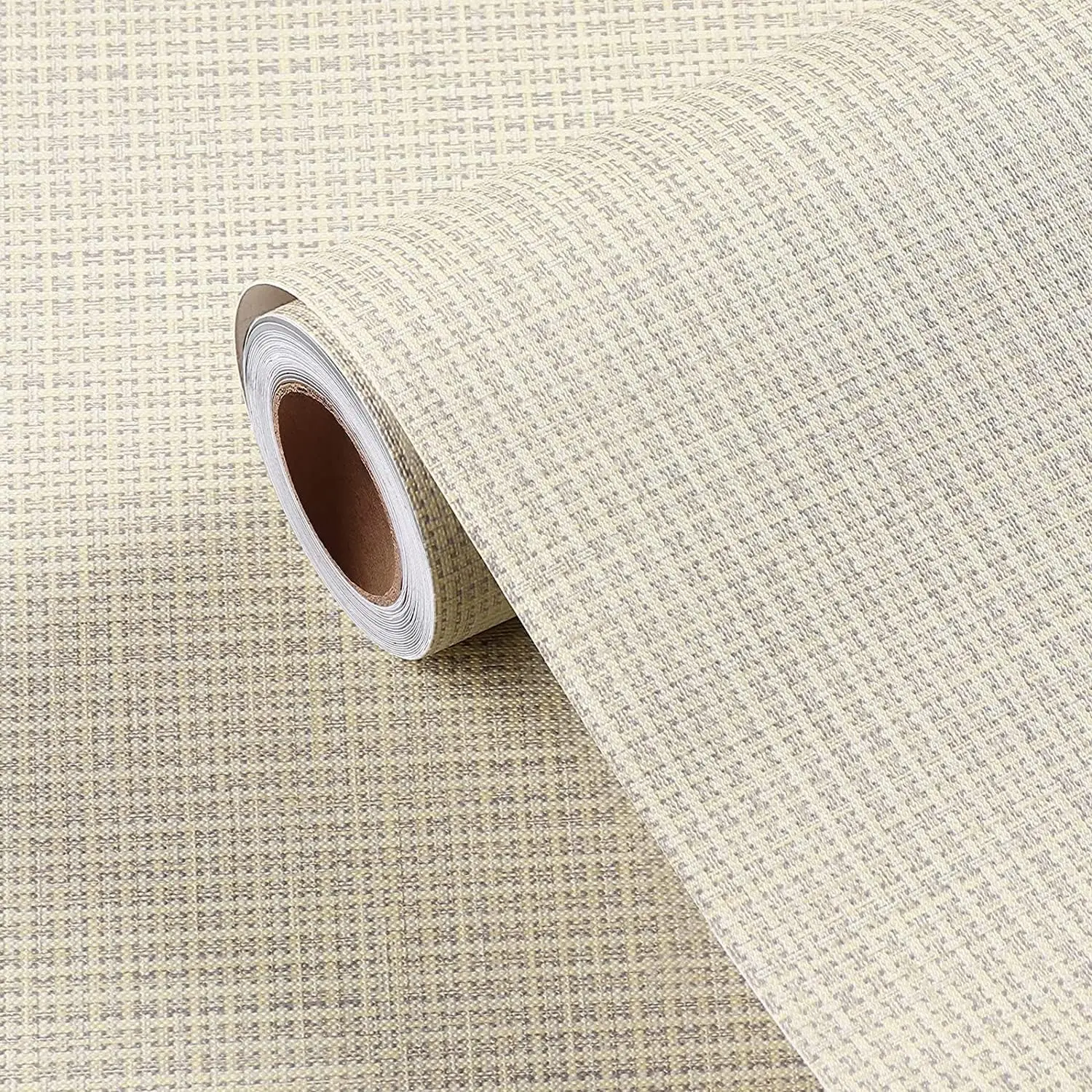 

Толстая бежевая текстурированная настенная бумага Grasscloth, рулон для спальни, самоклеящаяся виниловая Геометрическая контактная бумага для мебельного стола