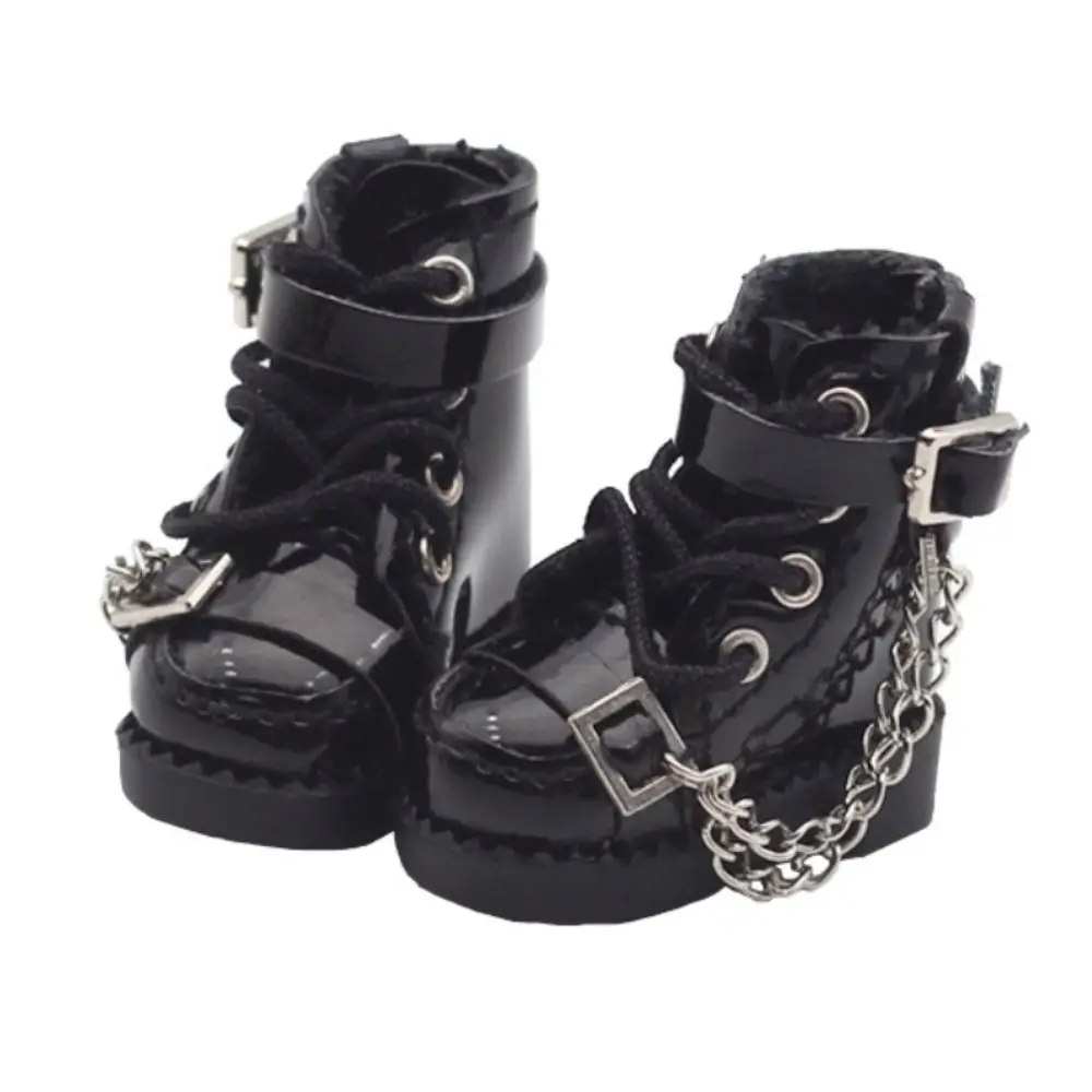 1 Pair High-top Obitsu 11 Doll Boots Metal Chain Mini 1/12 Bjd Doll Leather Shoes PU Leather High-heeled 1/12 Bjd Doll Boots