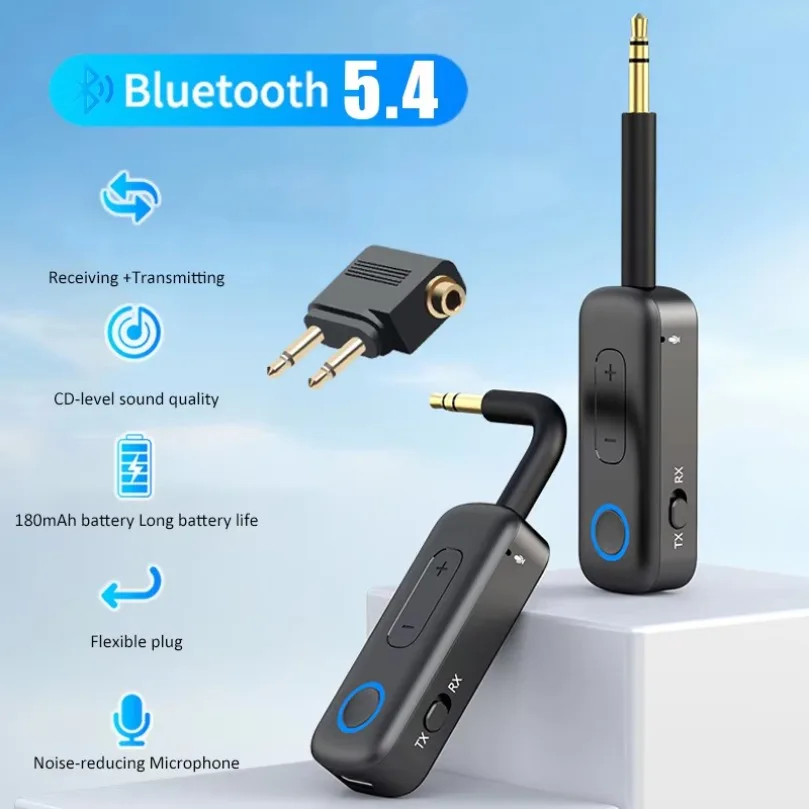 VIKEFON 2-in-1 Bluetooth 5.4 Airplane Transmitter Receiver Wireless Bluetooth Adapter-Use with Any 3.5MM Jack on Flight TV