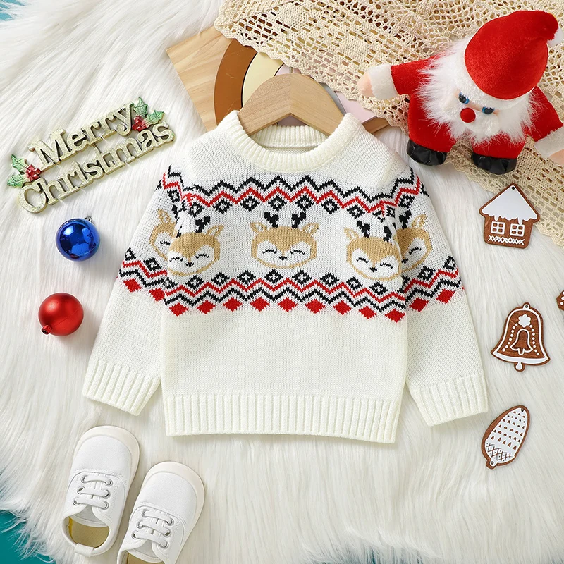

Christmas Baby Sweaters Knit Newborn Girl Pullover Fashion Cute Cartoon Elks Boy Infant Xmas Clothing Long Sleeve Tops Outerwear