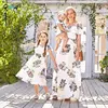 Qunq Summer New Parent-Child Outfit One-Line Shoulder Printed Chiffon Temperament Casual Dress Mom And Daughter Matching Clothes 1