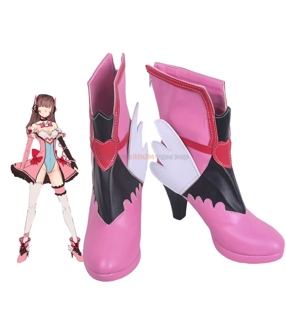

D.Va Shoes Cosplay OW Hana Song D.Va Cosplay Boots Pink Shoes High Heel Custom Made Any Size