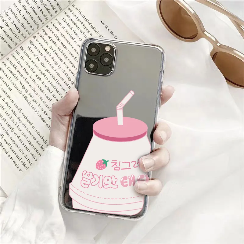GYKZ Cute Korea Banana Milk Strawberry Drink Phone Case for