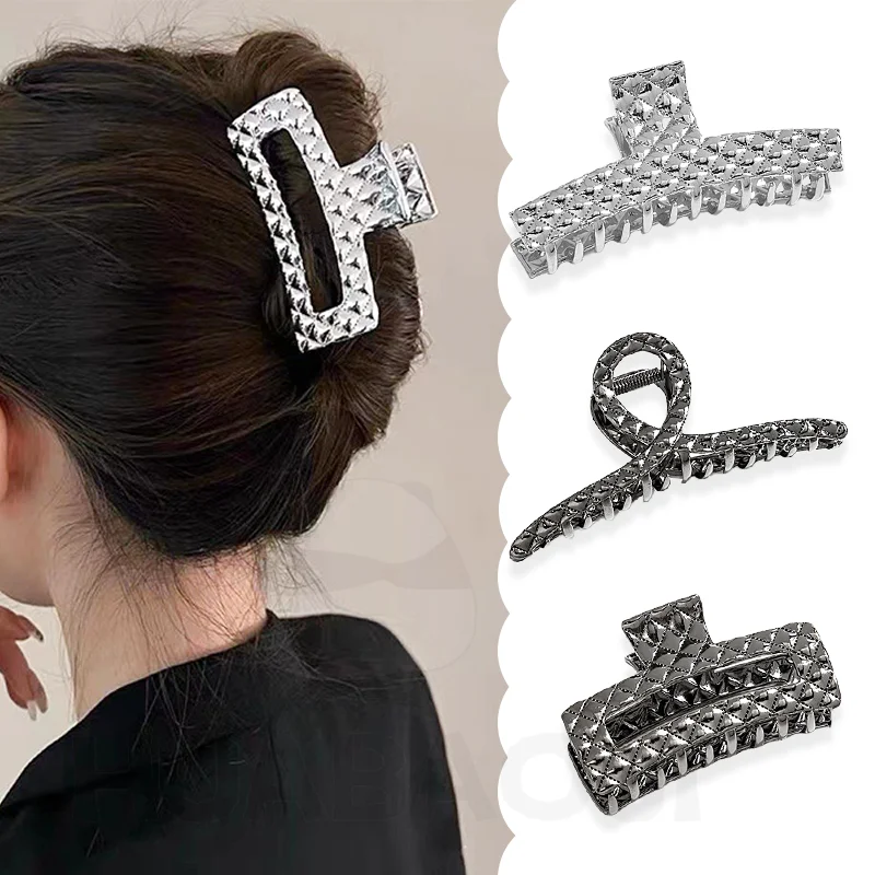 

Модная Глянцевая металлическая полосатая заколка для волос для женщин и девушек Средний клетчатый геометрический зажим для волос