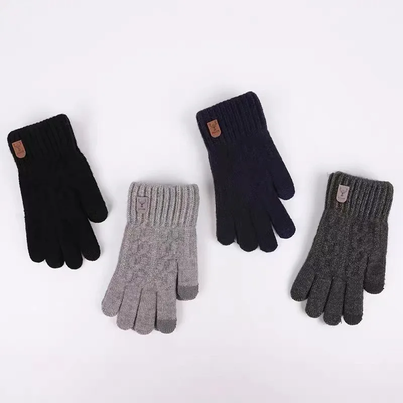 Men's Warm Gloves Winter Touch Screen plus Fleece Wool Knitted