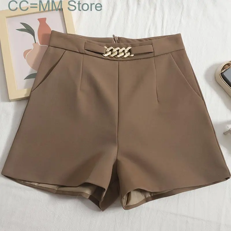 High Waisted Shorts Summer High Waisted Korean Fashion Chain Wide Leg Shorts Office Ladies Solid Casual Shorts