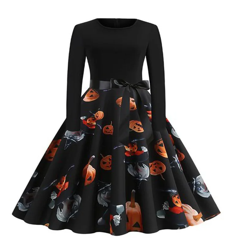 Halloween Cosplay Costume Props Fancy Pumpkin Womens Dress Long Sleeve Princess Dress Festival Up Party Vintage Dresses