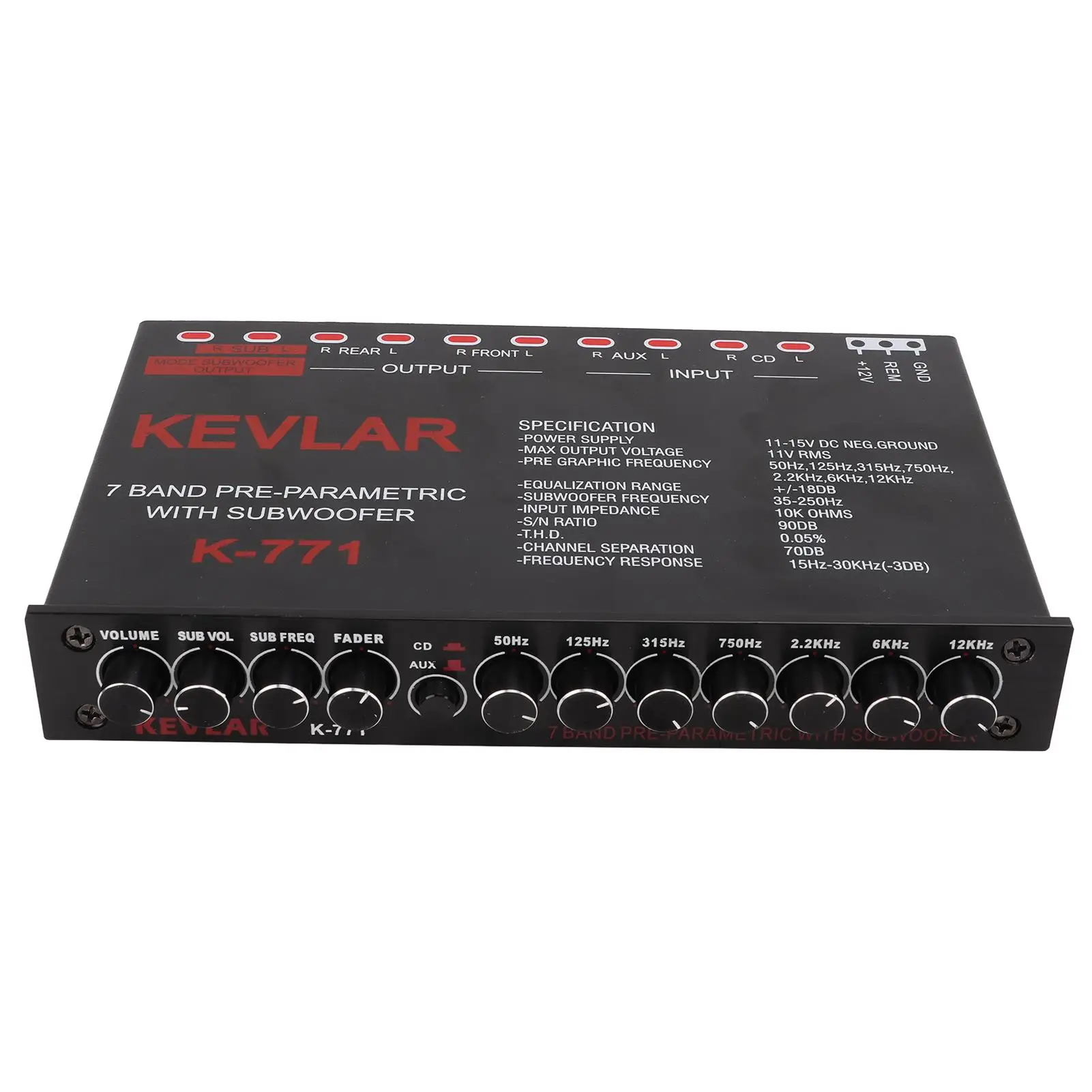 Car Audio Graphic Equalizer Universal Low Pass 7-Band Variable Gain Adjustment High Level Input EQ for stereo System