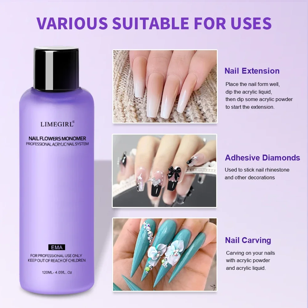 Limegirl Nail Acrylic Liquid Monomer Crystal 40/70/120/240ml for Nails Art DIY Acrylic Powder Liquid Manicure nail acrylic liquid