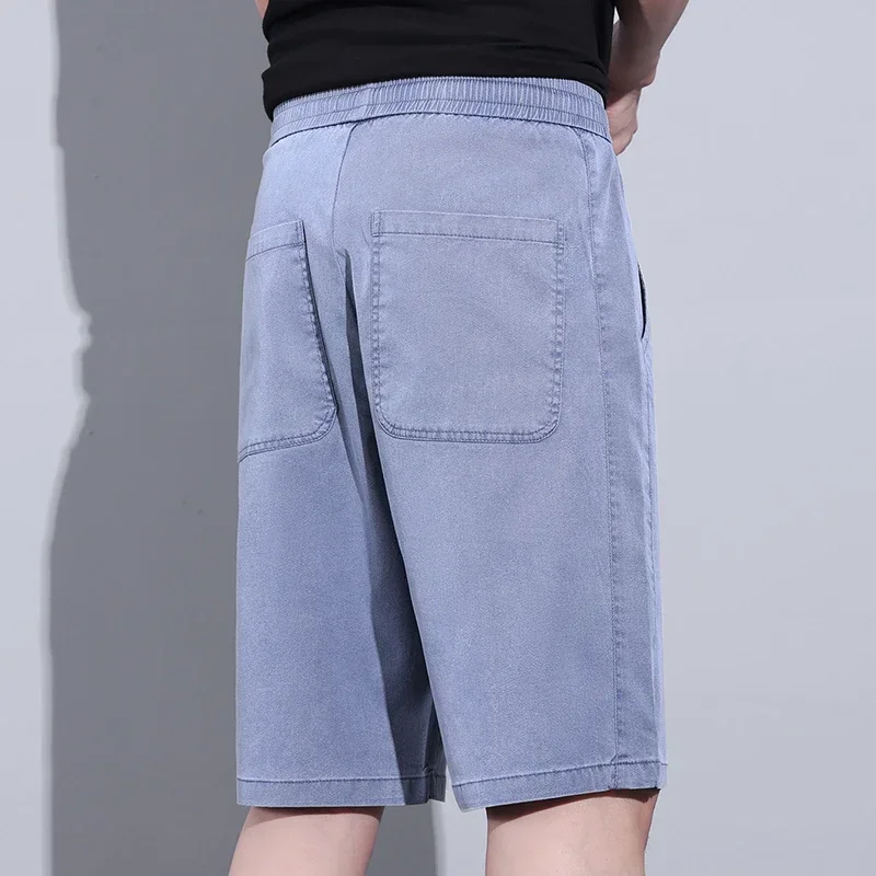 Soft Cosy Lyocell Thin Men's Denim Shorts Summer Clothes Loose Pants Drawstring Elastic Waist Korea Casual Short Plus Size M-5XL denim shorts summer jeans shorts