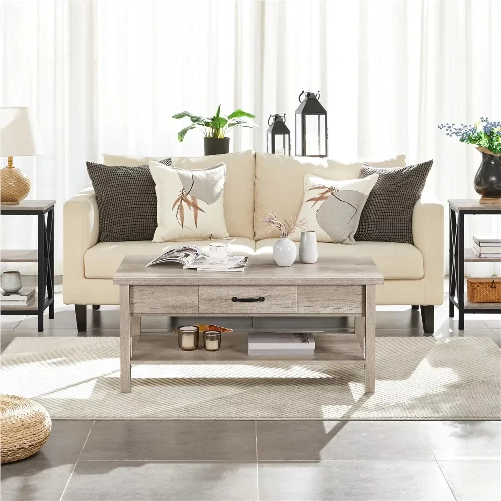 

Lift Top Coffee Table With Hidden Compartments & Drawer For Living Room, Gray