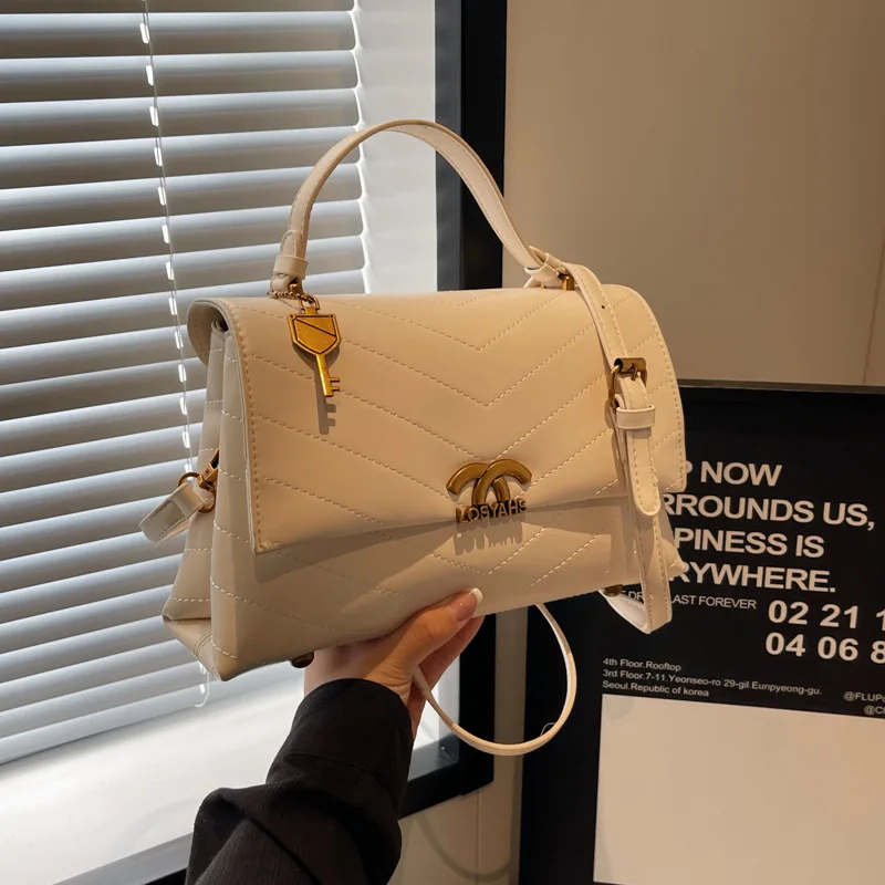 High-Grade Frosted Popular Elegant Tote Female 2024 New Pure Color All-Matching Commuter Crossbody Small Square Bag