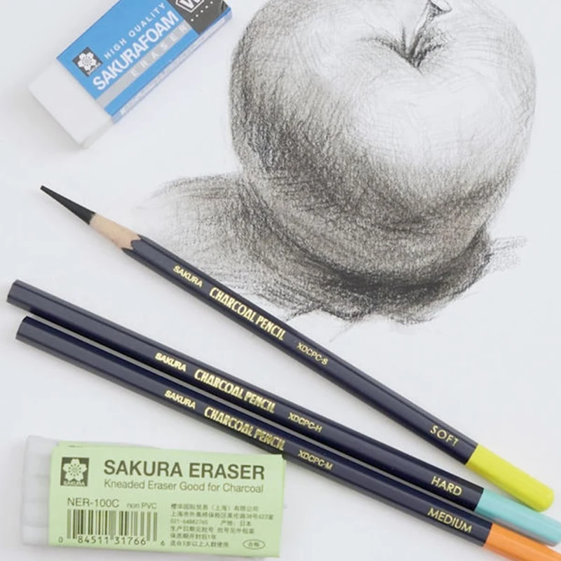 SAKURA 1/2/3Pcs Profession Charcoal Wooden Pencil Set Sketch Drawing Soft/Medium/Hard Wood Pencils Artist Student Art Supplies 5