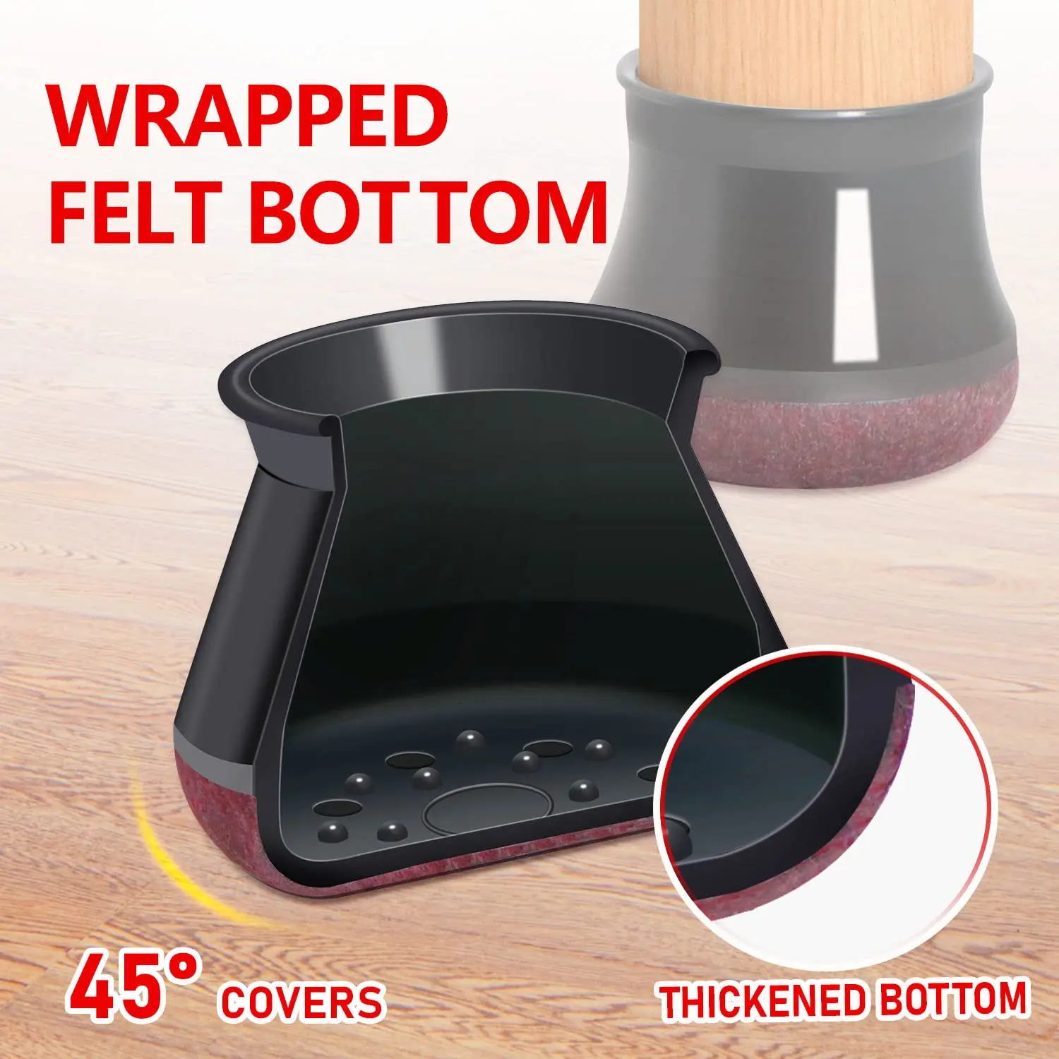Silicone Chair Leg Protectors with Felt Pads - Set of 24, Anti-Slip Furniture Covers