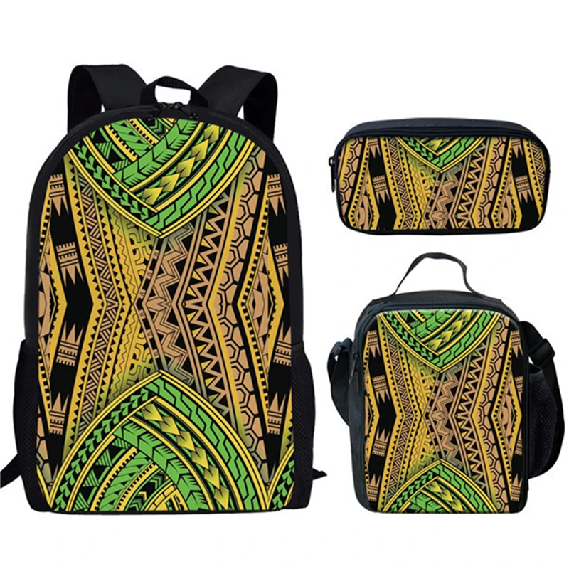 Hip Hop Polynesian Traditional Tribal 3pcs/Set Backpack 3D Print Student Bookbag Travel Laptop Daypack Lunch Bags Pencil Case