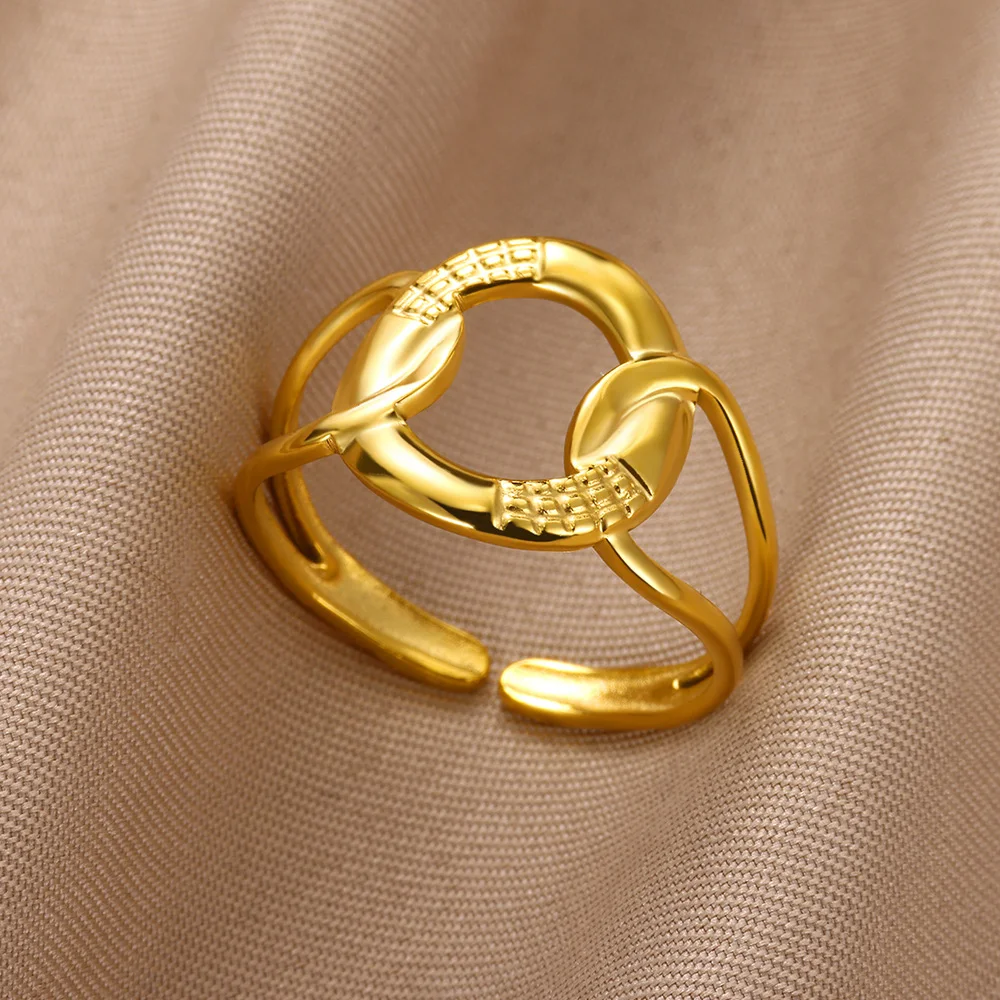Circle Hollow Stainless Steel Open Rings for Women
